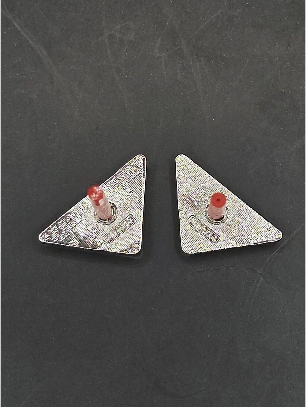 Prada Logo Style Triangle Stud Earrings - Picture 3 of 4